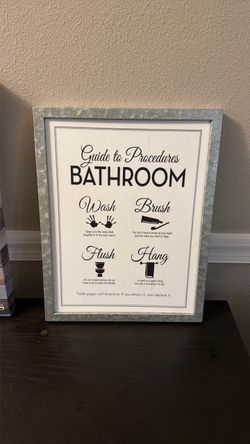 Framed Bathroom Rules Wall Sign