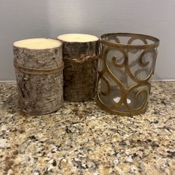 Candles With Bark Plus Candle Holder