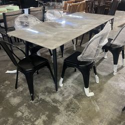 7-pcs  Rectangular Glossy Sintered Stone Dining Table with 6 chairs $299 Brand New and already assembled   Warehouse Clearance Sale   🔥First Come, Fi