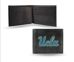 UCLA Mens Embroidered Genuine Leather Bi-fold Wallet