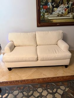Cream White Upholstered Two-Seat Sofa