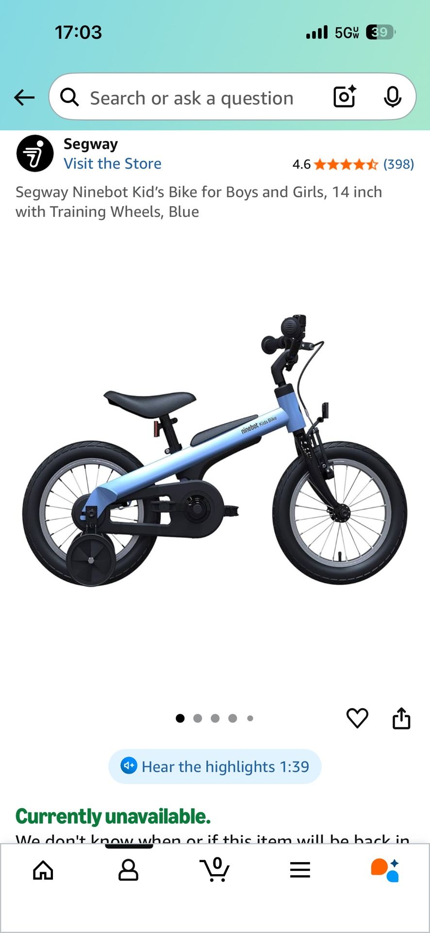 Segway Ninebox 14 Inch bike With Training Wheels