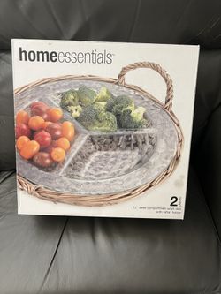 Wicker Basket/Glass Veggie Tray 12”