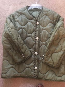 Vintage Decorated Army Quilted Liner With Rhinestone Buttons On Front/ Cuffs