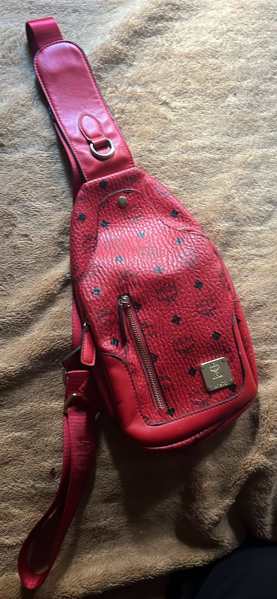 Red mcm satchel bag