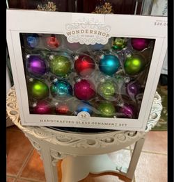 New box of Christmas ornaments unused