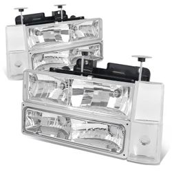 Fits 88 - 93 Chevy C10 C/K 1500 C 2500 K 3500 Blazer, 8Pcs Driver and Passenger Side Halogen Headlamps 