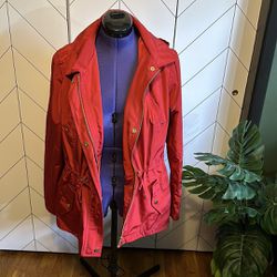 Charter Club Water Resistant Red Raincoat Jacket Size Large