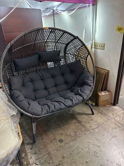 New Double Birdcage Lounge Chair 600 lbs Capacity Indoor Outdoor Wicker Double Egg Chair