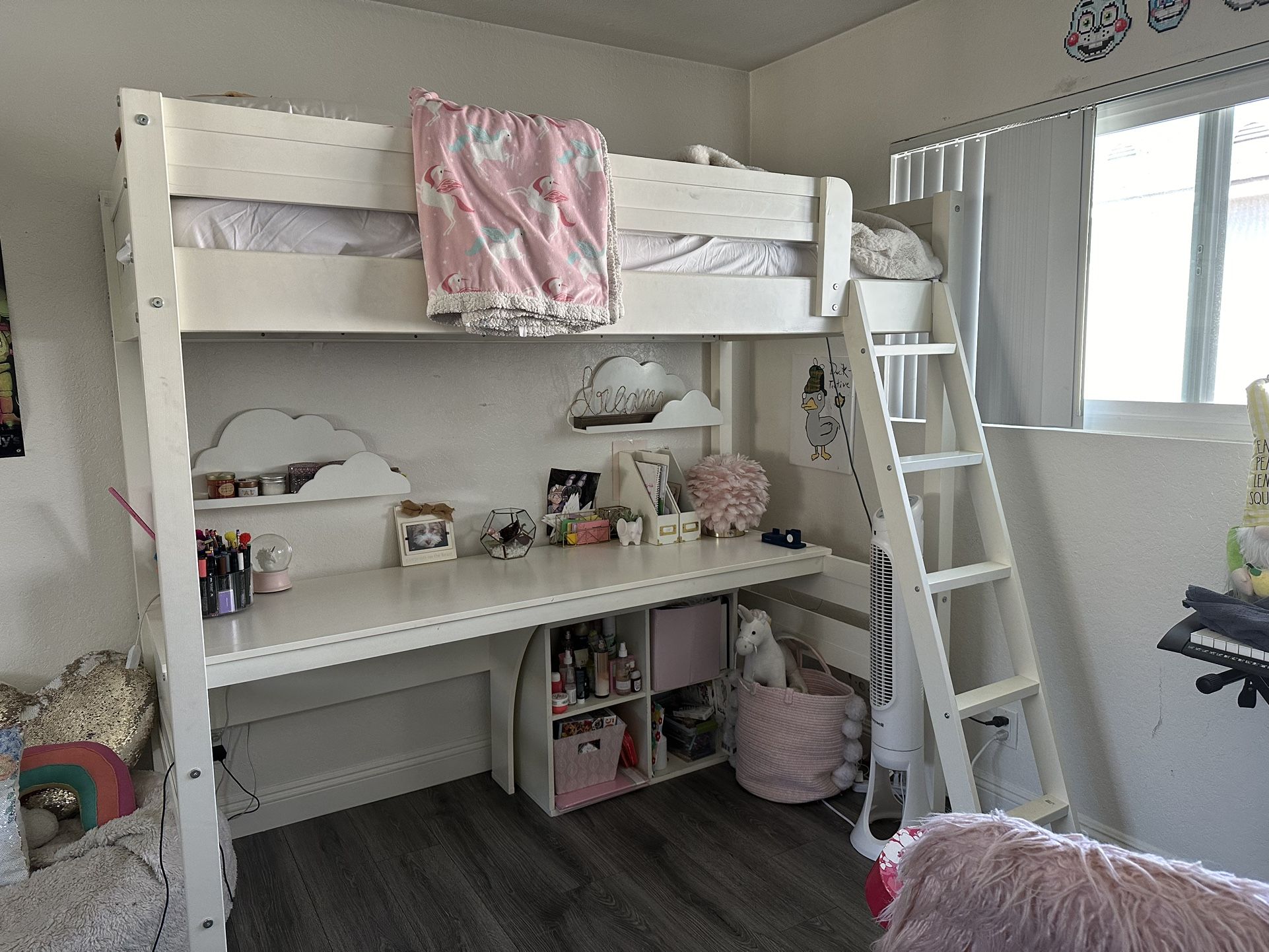 White Twin Size Bunk Bed With Desk