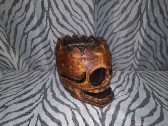 Vintage Handcarved Hardwood Cinco De Mayo Style Skeleton Ashtray 