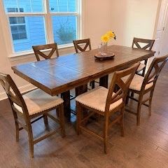 Wooden Dining Table Set with 6 Chairs and bench