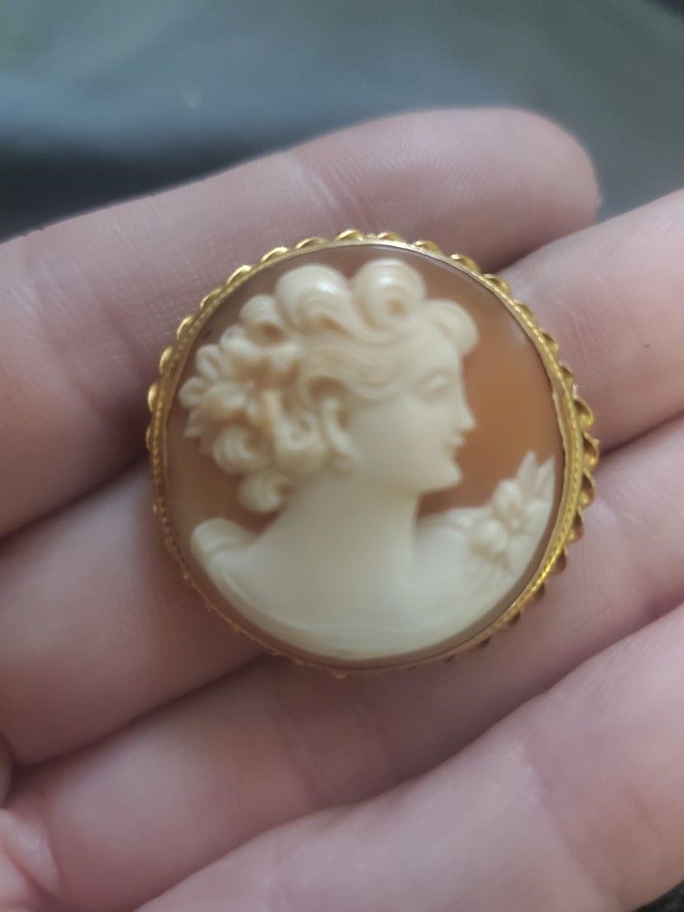 14k Gold Cameo Brooch OR Pendant.