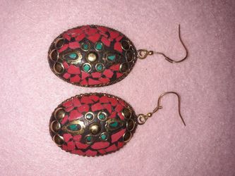 Red Coral and Turquoise earrings