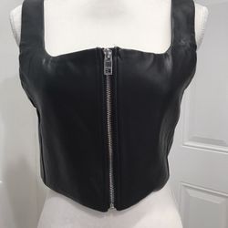 NWT MNG Black Soft Faux Leather Lined Top/Corset Style, Size L
