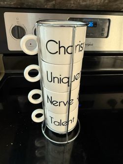 Stacking Mugs Set with Metal Rack