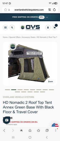 HD Nomadic 2 Roof Top Tent Annex Green Base With Black Floor & Travel Cover