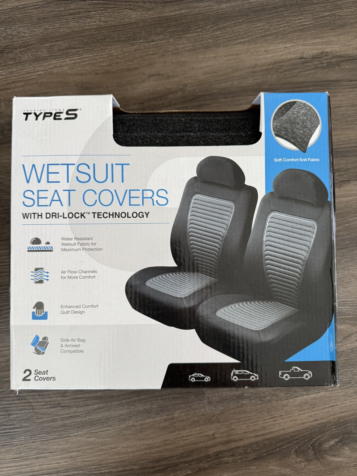 Type S Wetsuit Car Seat Covers, 2-pack Black / Charcoal Gray.