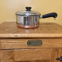  Vintage 2Qt Revere Ware Copper Bottom Saucepan With Lid And Double Boiler.    B