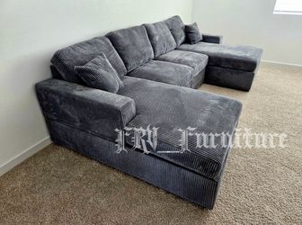 Gray Corduroy Sectional Sofa with Chaise