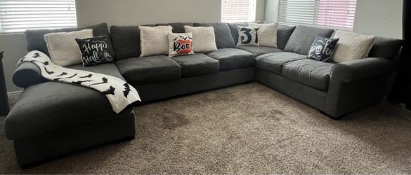 Large Charcoal Gray Fabric Sectional Couch