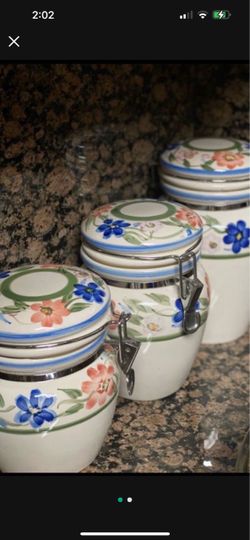 Ceramic Floral Canister Set with Latch Lids ( 4 jars )