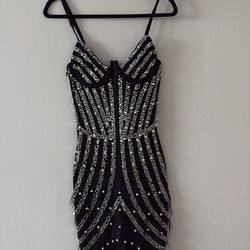 Black Glam Mini Dress — mesh detail (M)