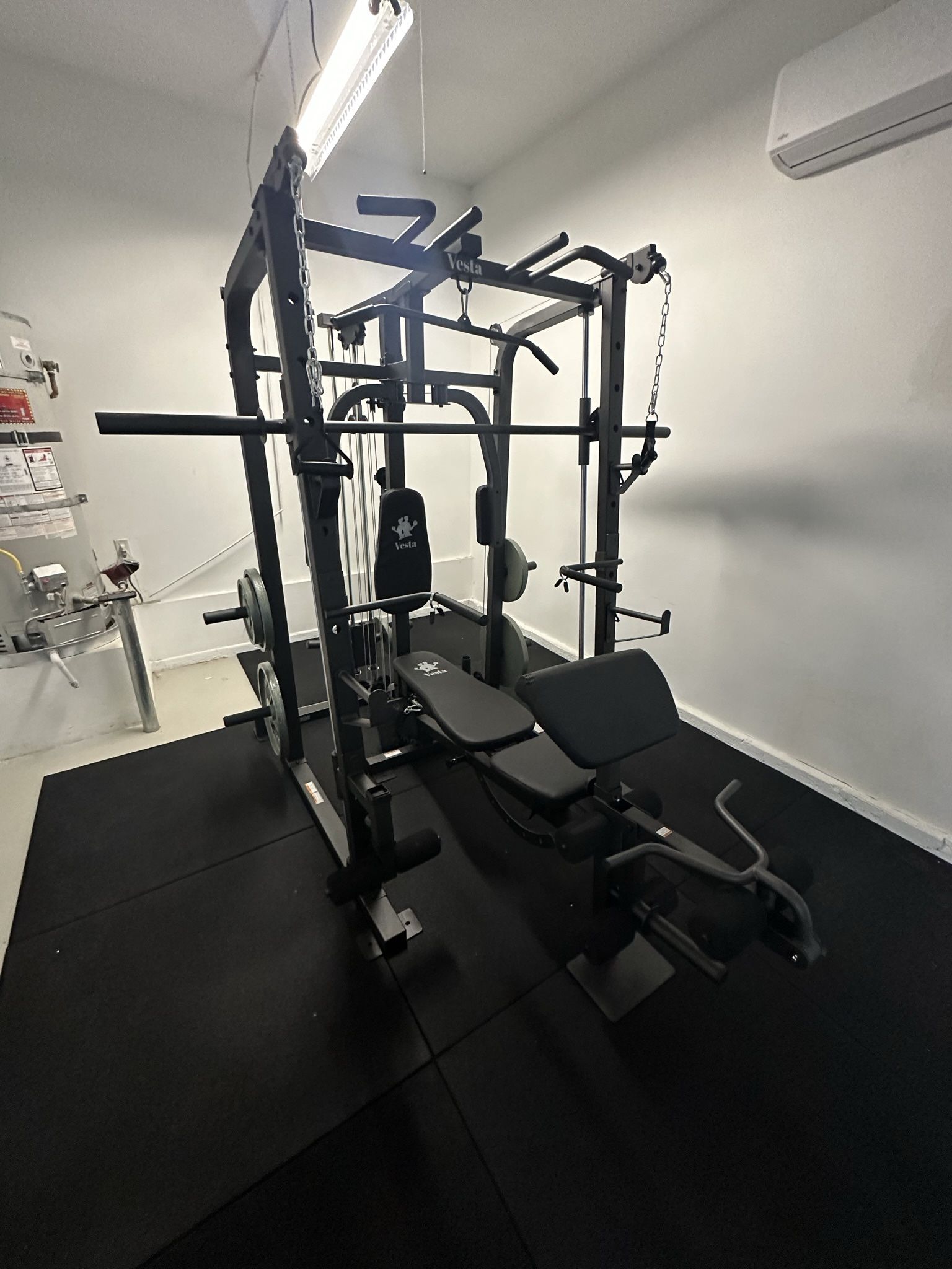 Vesta Fitness Smith Machine 1001 w/Bench Attachment | 245lb Cast Iron Olympic Weights | 7ft Olympic Bar | Fitness | Gym Equipment | FREE DELIVERY 🚚