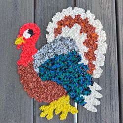 Vintage Thanksgiving Fall Turkey Melted plastic Popcorn wall decoration 15”x12” Indoor or outdoor