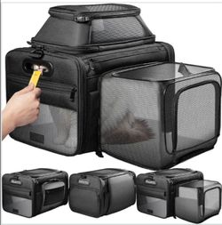 Sharlovy Top and Side Expandable Pet Carrier with Treat & Pet Window,18x11x11 Inch Delta American United Airline Approved,Soft-Sided Dog Carrier for S