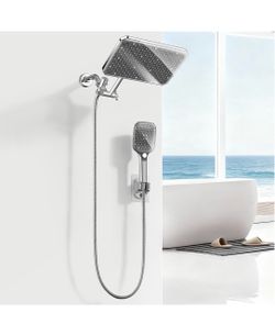 Brandnew XXL 12.2" Rain Shower Head with Handheld Spray, High Pressure Combo Height adjustable dual shower system with rainfall showerhead and handhel