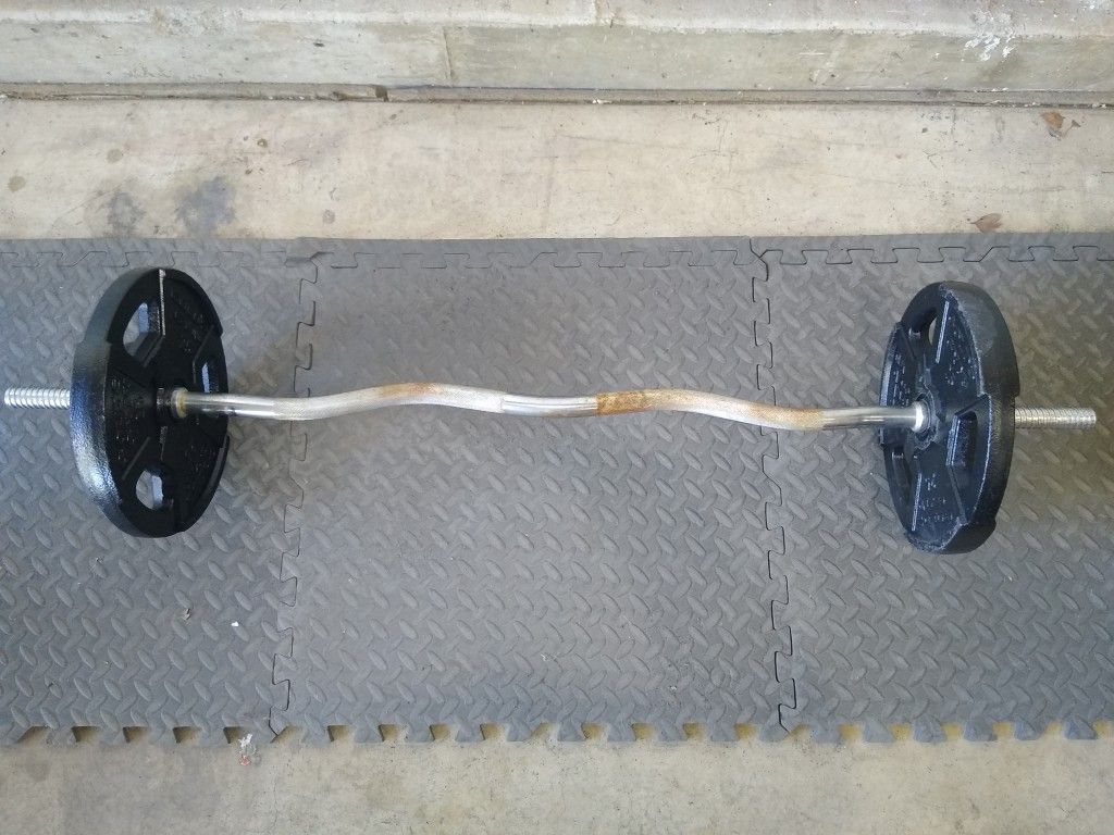 Standard Curl Bar W/55lbs Gold's Gym Plates