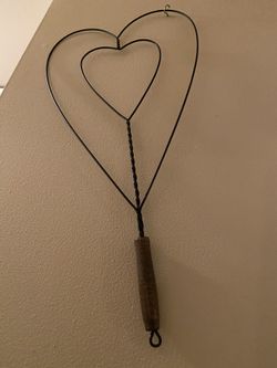 Vintage double heart rug beater with wooden handle