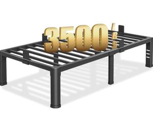 Yitong Angel 14 inch Twin Bed Frame with Rounded Corner Legs and Headboard Hole Mattress Slide Stopper 3500 LBS Heavy Duty Support Metal Platform,No B