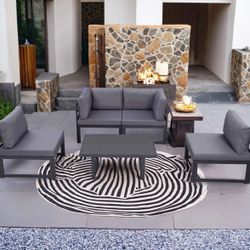 Outdoor Metal Patio Set with Coffee Table - 5-Piece Garden Furniture, Steel Conversation Set with Coffee Table for Backyard, Balcony, Grey$300