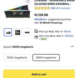 Corsair Vengeance RGB DDR5 64 GB (2×32 GB) 6400 MHz – Brand New Sealed, Black