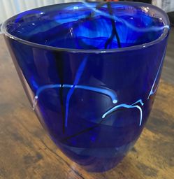 Kosta Boda "Contrast" Art Glass Vase by Anna Ehrner - Cobalt Blue