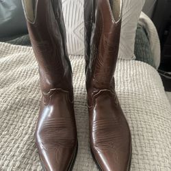 Men Leather Cowboy Brown Boots Size 7 1/2