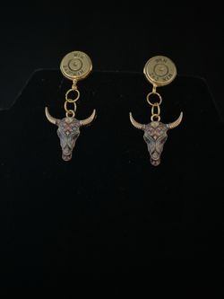 New Stud Earrings Made With Authentic Bullets And Enamel Steer Skull