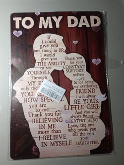 Metal Sign To My Dad Father's Heartwarming Inspirational Wall Art Room Aesthetic