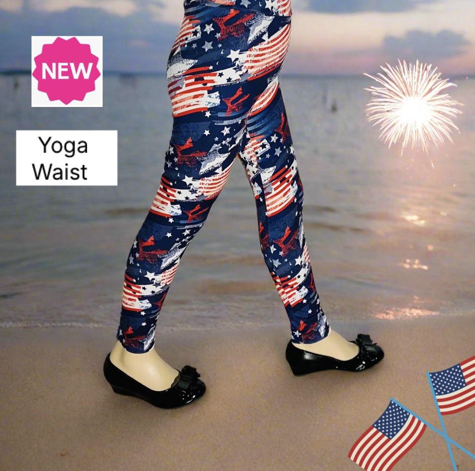 NEW Girls 4th Of July Leggings Soft As Lu S/L