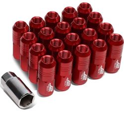  Aluminum Red M12 x 1.5 20Pcs L: 50mm Close End Lug Nut w/Socket Adapter