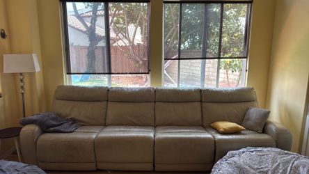 Sofa beige leather recline corners