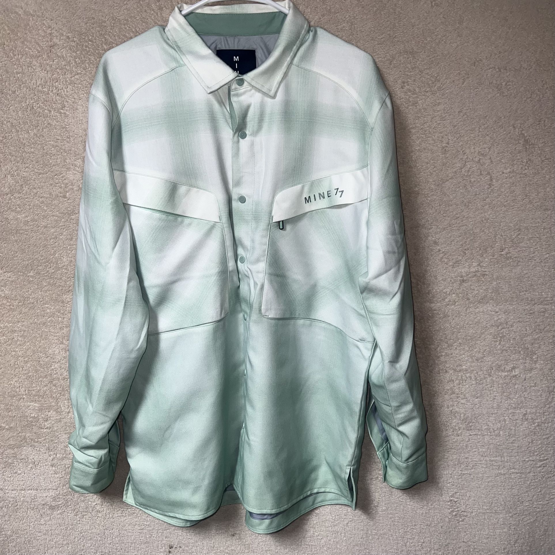 Burton x Mine77 Gore Windstopper Snap Shirt Granite Green Mens Large Plaid