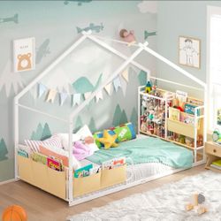 BRAND NEW IN THE BOX! House Bed Metal Montessori Bed with Stuffed Animal Storage & Bookshelf
Stuffed Animal Storage & 3-tier bookshelf. Includes detac