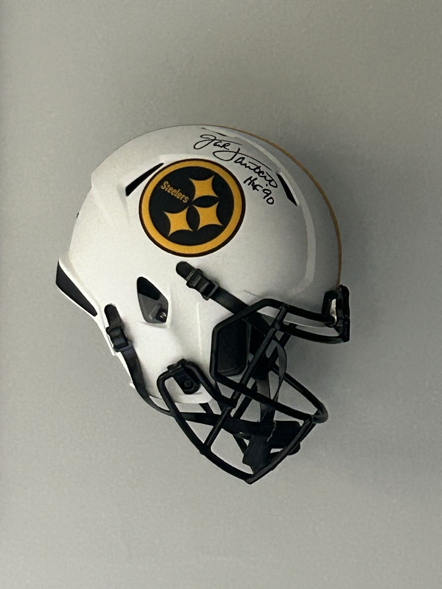 Steelers Jack Lambert HOF 90 Signed Lunar Full Size Speed Proline Helmet BAS Wit