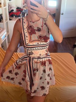 Topshop PETITE Floral Sleeveless Fit & Flare Dress in Cream and Rust