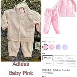 ADIDAS New With Tags 2 Piece Set Track Suit For 0 - 3 Months In Baby Pink Color