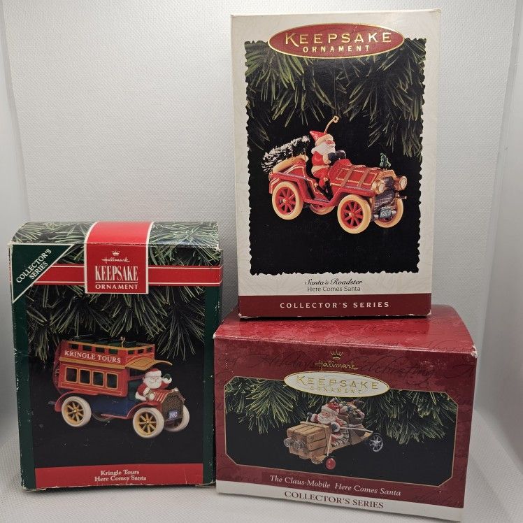 3 Set Kringle Tours Roadster Mobile Hallmark Ornament Here Comes Santa Lot
Excellent Pre-owned condition, no flaws
1992 - Here Comes Santa Series -