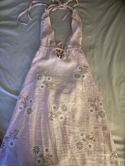 Pink Floral Embroidered Halter Maxi Dress